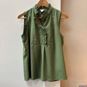 J.Crew Olive Green Sleeveless Ruffle Blouse – Size 6